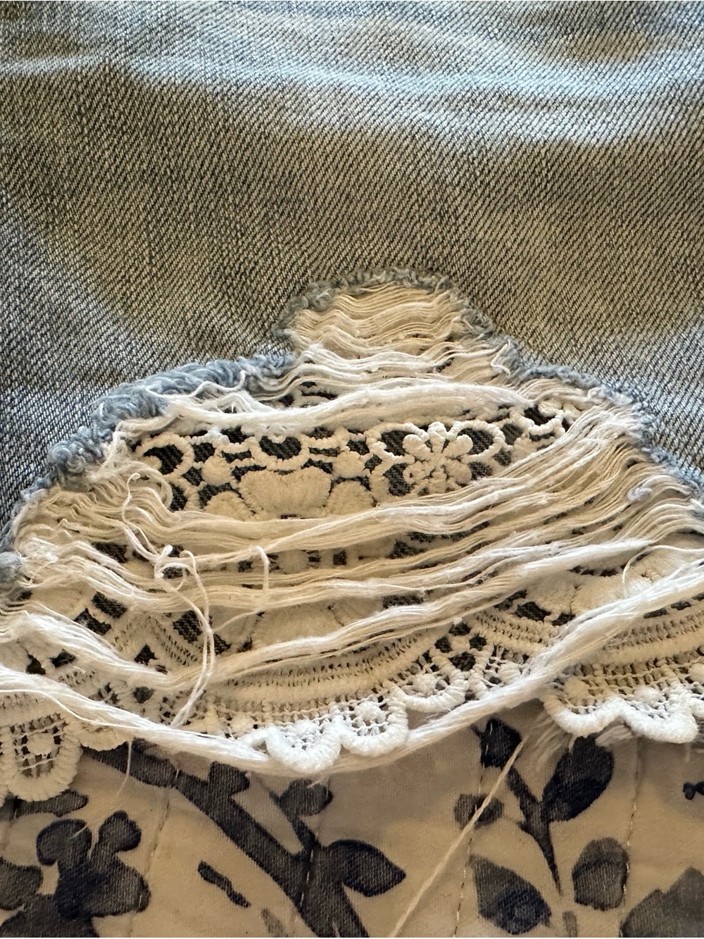 American Eagle Outfitters Light Blue Denim Mini Skirt w White Cotton crochet hem - Picture 6 of 11